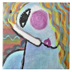 Originele abstracte schildering van een vrouw tegeltje