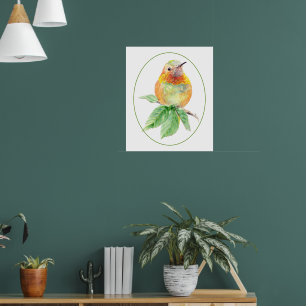 Originele Aquarel Whimsical Roestbruine Kolibrie Poster