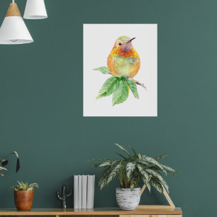Originele Aquarel Whimsical Roestbruine Kolibrie Poster