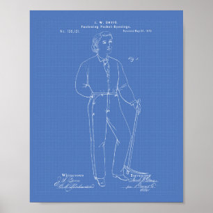 Originele Blauwe Jeans 1873 Patent Art Blueprint Poster
