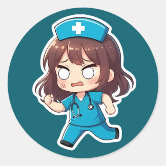 Originele Chibi Verpleegster - De hectische shift Ronde Sticker