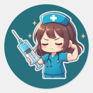 Originele Chibi Verpleegster - Medische Kracht Ronde Sticker