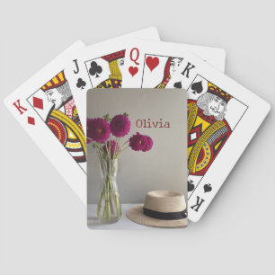 Originele Dahlia-Foto +Custom Naam Pokerkaarten