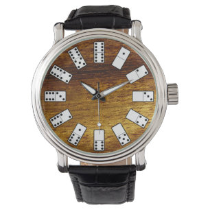 Originele Domino-symbolen op teak-achtergrond Horloge