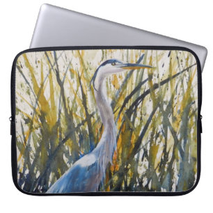Originele Fine Art Blue Heron in het onkruid Laptop Sleeve