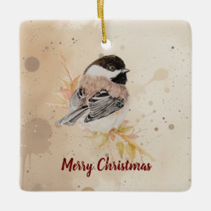 Originele handgeschilderde waterverf mees vogel keramisch ornament