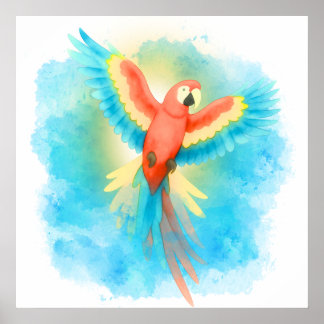 Originele heldere aquarel Rode Ara Poster