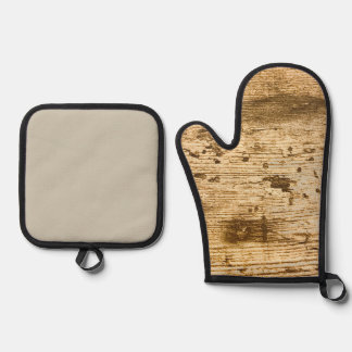 Originele houtnerf ovenhandschoenen. ovenwant & pannenlap set