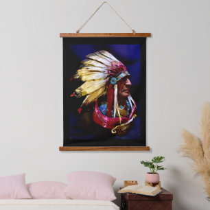 Originele "Hunkpapa Chief"-originele kunst Hangend Wandkleed