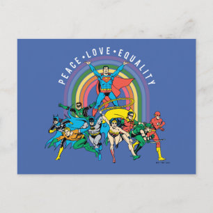 Originele Justice League - Peace, Love, Equality Briefkaart
