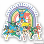 Originele Justice League - Peace, Love, Equality Sticker (Voorkant)