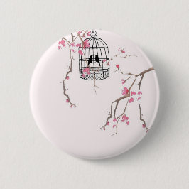 Originele kersenbloesem-vogelkooi ronde button 5,7 cm