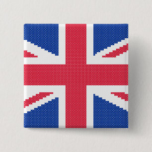 Originele kruisstitch Design Union Jack Vierkante Button 5,1 Cm