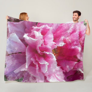 ** Originele Kunst AR1 -  Roze Pioen Bloemschilder Fleece Deken