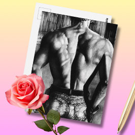 Originele Kunst Bodybuilder Terug In Strakke Jeans Briefkaart