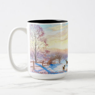 Originele Kunst door Katie Hutter Sneeuwscène 3 He Tweekleurige Koffiemok