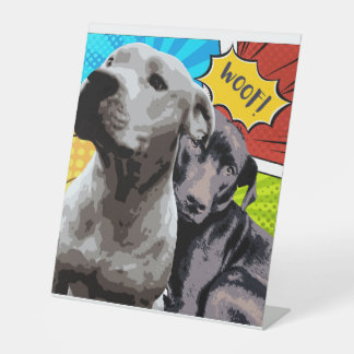 Originele kunst van mijn twee honden, Pitbull en S Reclamebord Met Voetstuk