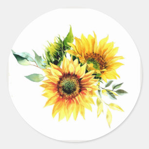 Originele Kunst Waterverf Tuin Bloem Zonnebloem Ronde Sticker