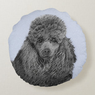 Originele Kunst Zwart Miniatuur Speelgoed Poodle S Rond Kussen