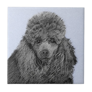 Originele Kunst Zwart Miniatuur Speelgoed Poodle S Tegeltje