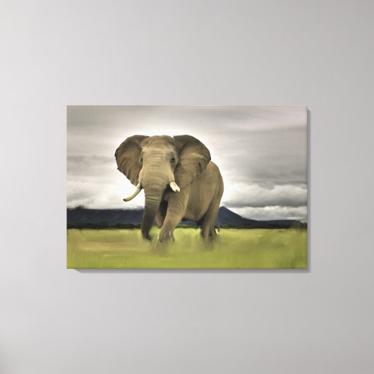 Originele olifant in lang gras canvas afdruk (Voorkant)
