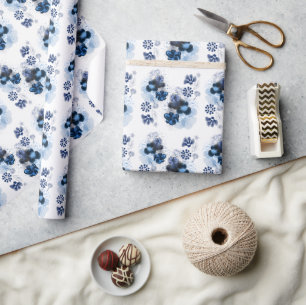 Originele Oosterse Bloemen Schildering in Blauwe W Cadeaupapier