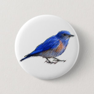 Originele schets van een blauwe vogel (blauwvogel) ronde button 5,7 cm