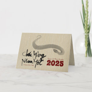 Originele Schildering 2 Slang Vietnamees Nieuwjaar Feestdagen Kaart