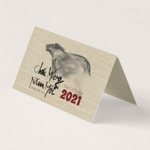Originele schildering OX Vietnamees Nieuwjaar 2021 Kaart