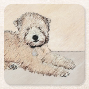 Originele Schildering van Soft Coated Wheaten Terr Vierkante Kartonnen Onderzetter