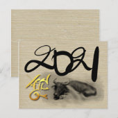 Originele Schildering Waterbuffel Os Nieuwjaar P Briefkaart (Voorkant / Achterkant)