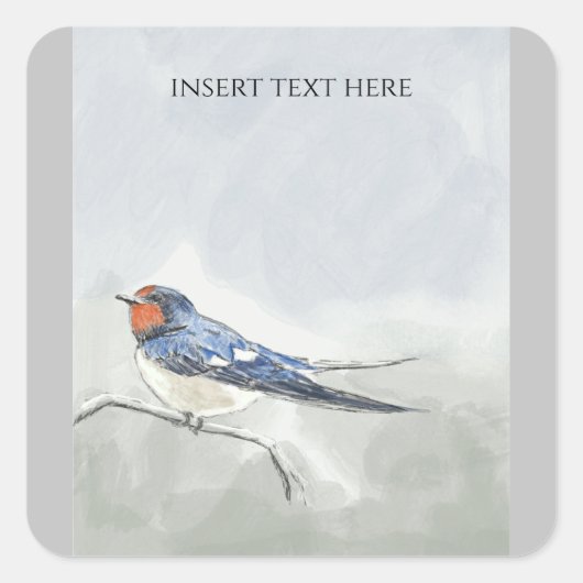 Originele Swallow Bird tekening Vierkante Sticker (Voorkant)
