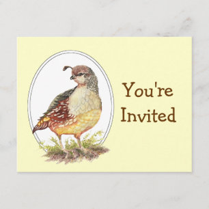 Originele Waterverf California Quail Bird Invites Kaart