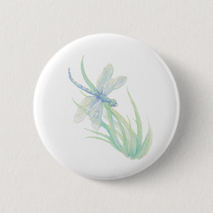 Originele Waterverf Dragonfly in blauw en groen Ronde Button 5,7 Cm