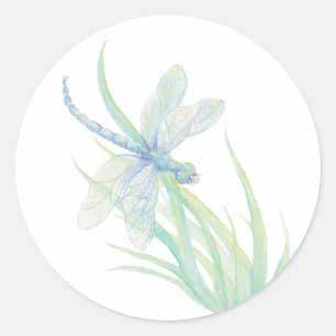 Originele Waterverf Dragonfly in blauw en groen Ronde Sticker
