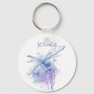 Originele Waterverf Dragonfly in Blue Mauve Natuur Sleutelhanger
