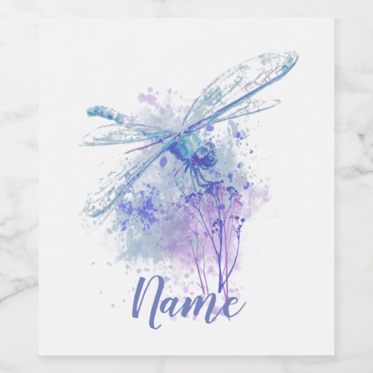 Originele Waterverf Dragonfly in Blue Mauve Natuur Wijn Etiket (Enkel label)