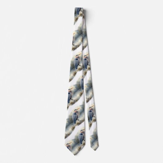 Originele Waterverf Grote Blauwe Heron Vogel Wildl Stropdas (Voorkant)