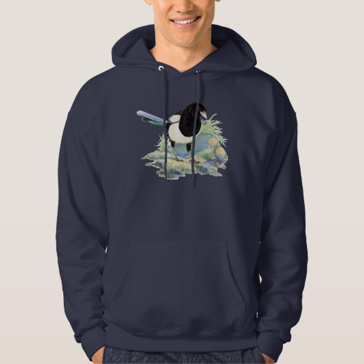 Originele Waterverf Magpie Garden Bird Hoodie (Voorkant)