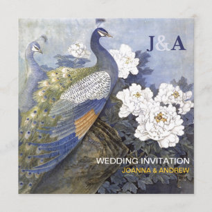 Originele Waterverf Peacock Pair Wedding Invite Kaart