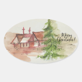 Originele waterverf schets ovale sticker