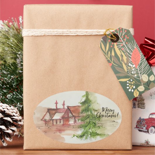 Originele waterverf schets ovale sticker (Feestdagen)