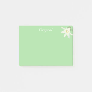 Originele witte amaryllisbloem op lichtgroen post-it® notes