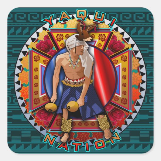 Originele Yaqui Nation Deer Dancer Vierkante Sticker (Voorkant)