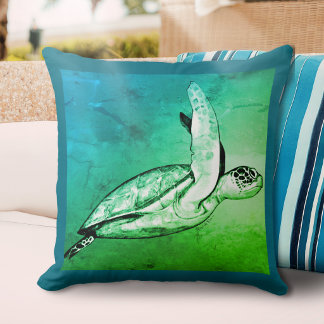 Originele zeeschildpad-kunst vierkant kussen