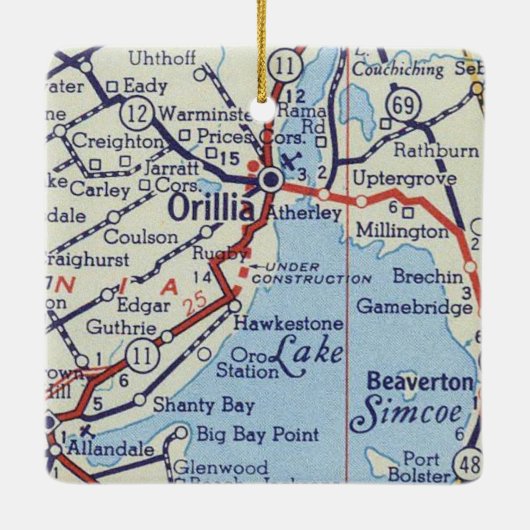 Orillia ON Map Keramisch Ornament (Achterkant)