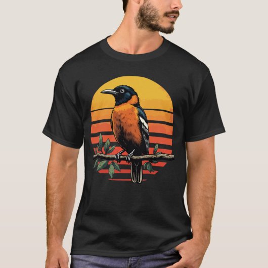  Oriole Bird Shirt - Retro Sunset Birdwatch (Voorkant)