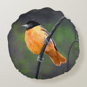 Oriole Painting - Oorspronkelijke vogelkunst Rond Kussen