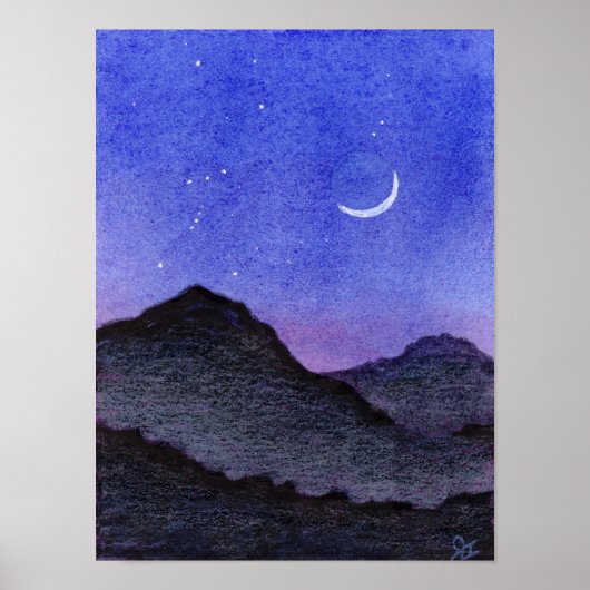 Orion- en Crescent Moon Mountains Poster (Voorkant)