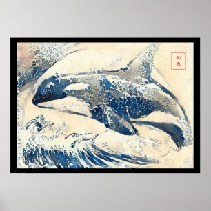 Orka breuk kanagawa stijl poster